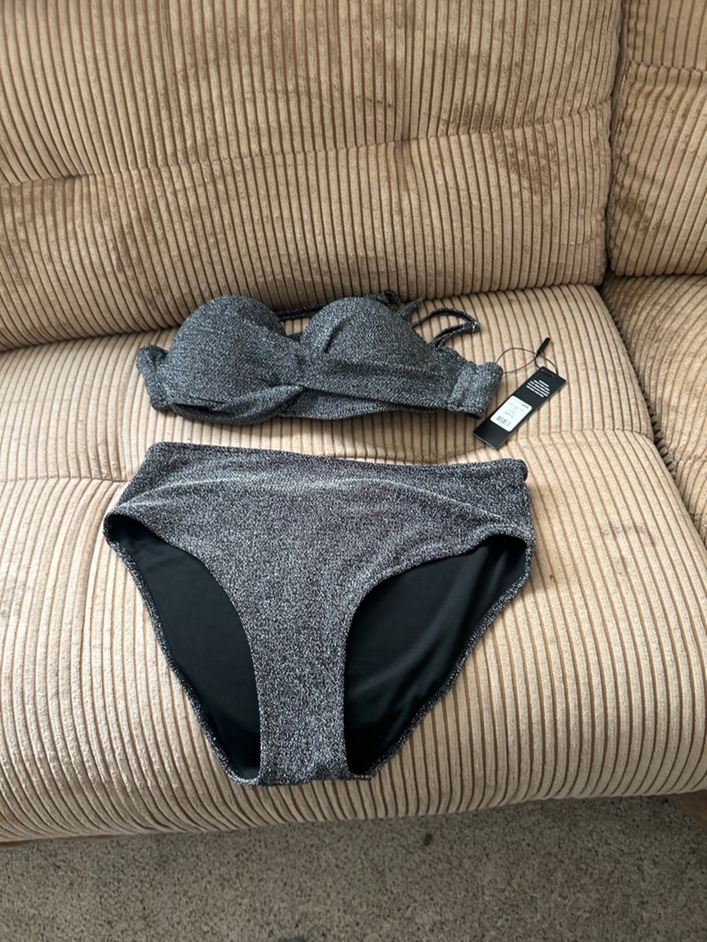 Fashion Nova Metallic Silver High-Waist Bikini Set